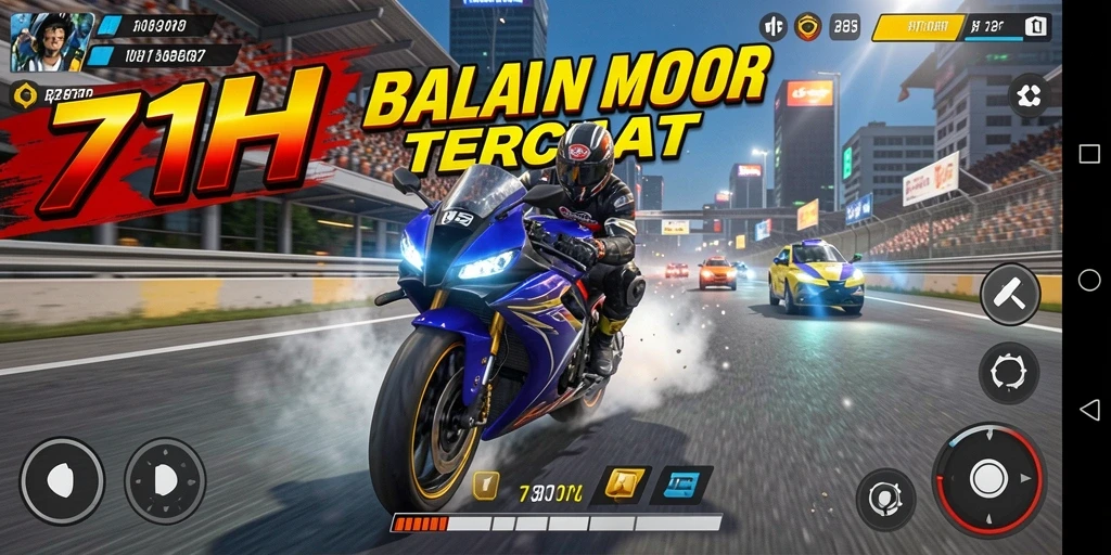 Tampilan gameplay seru dalam 71H, balapan motor yang mendebarkan.