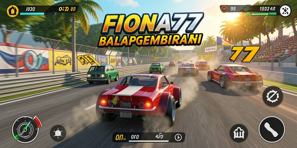 Screenshot gameplay FIONA77 yang menampilkan balapan mendebarkan.