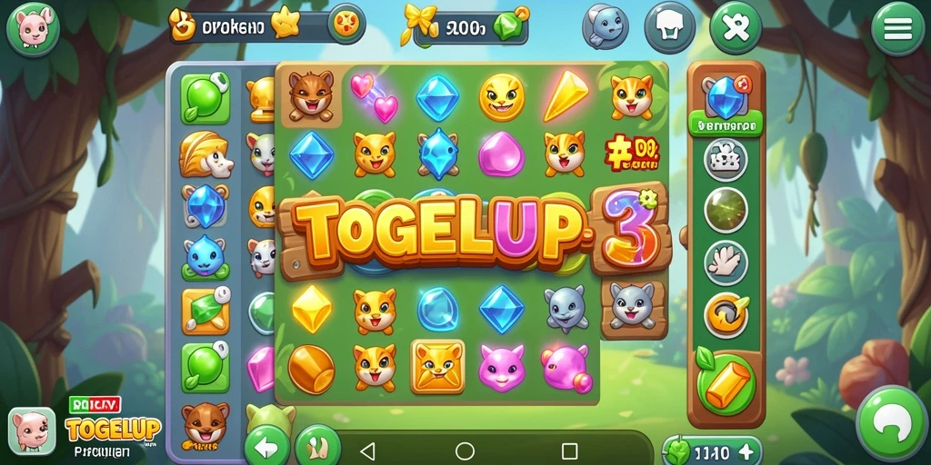 Screenshot gameplay TOGELUP dengan elemen Match-3 yang penuh warna.
