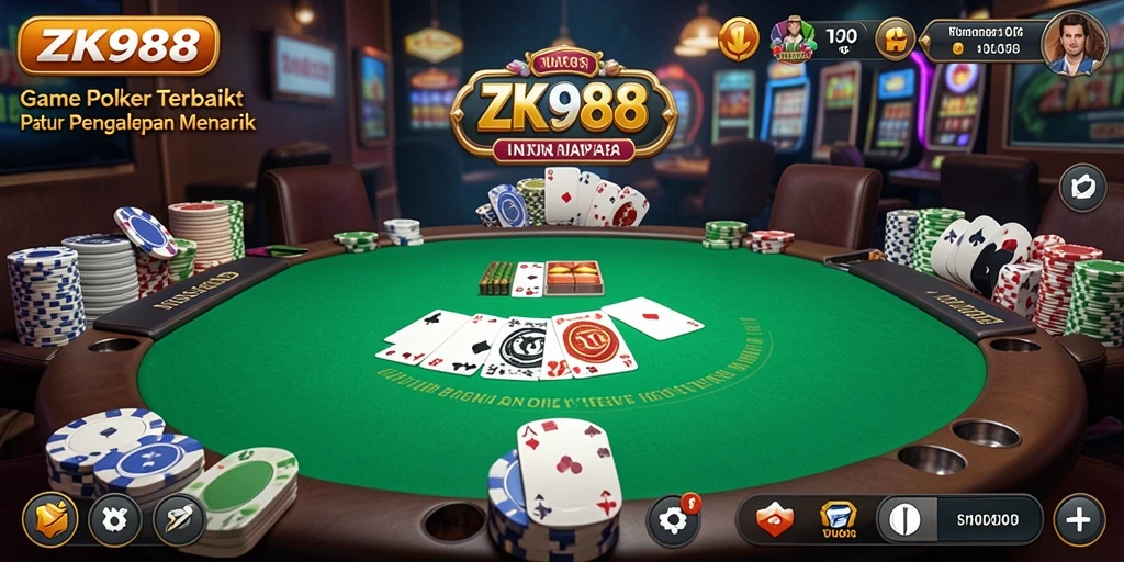 Tampilan gameplay menegangkan di ZK988 dengan aksi Poker seru.